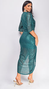 Uma Sequin Midi Dress - Green